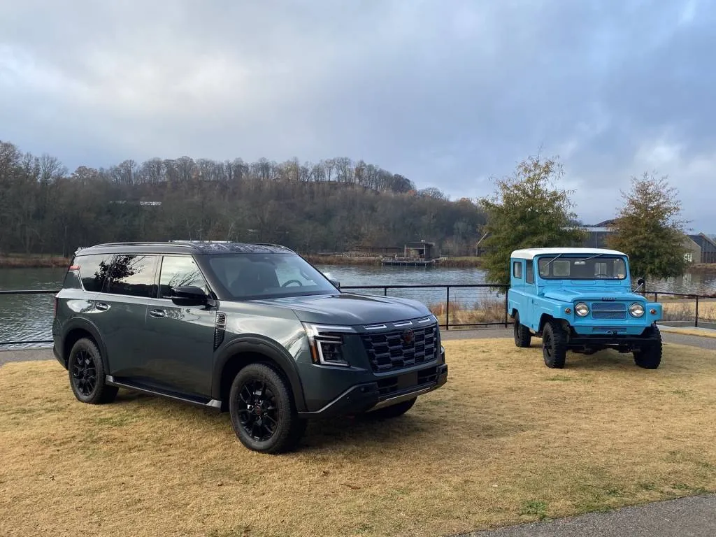 2025 Nissan Armada, left, 1967 Nissan Patrol, right