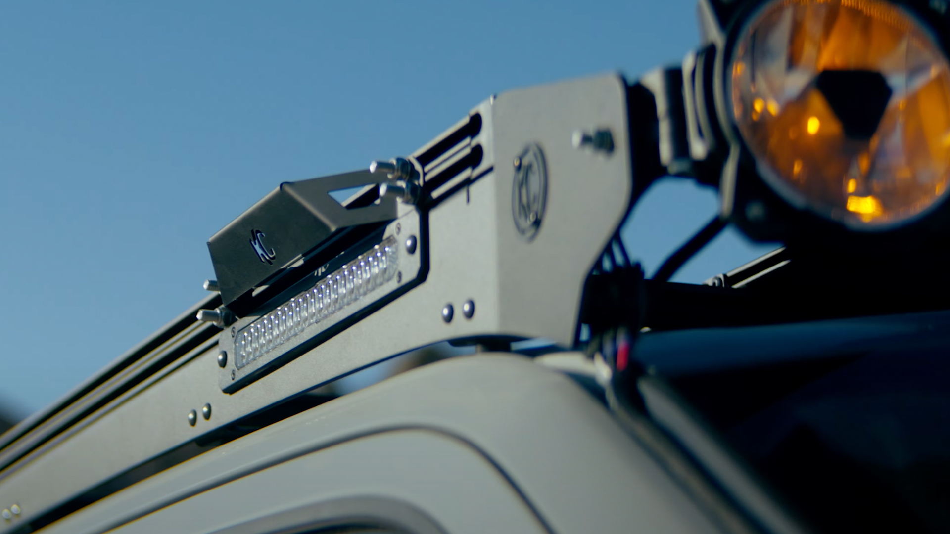 Detail view of KC Hilites Platform One roof rack.