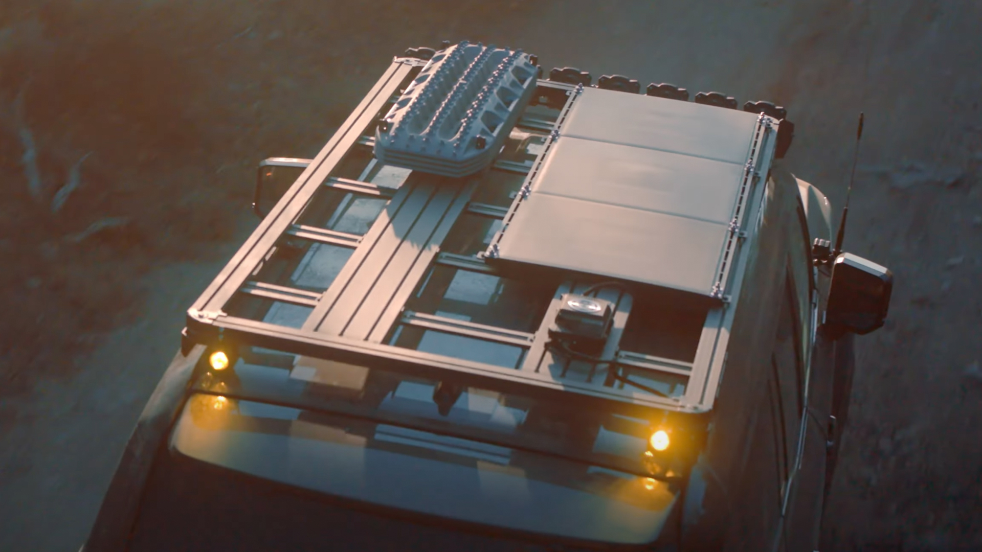 Detail view of KC Hilites Platform One roof rack.