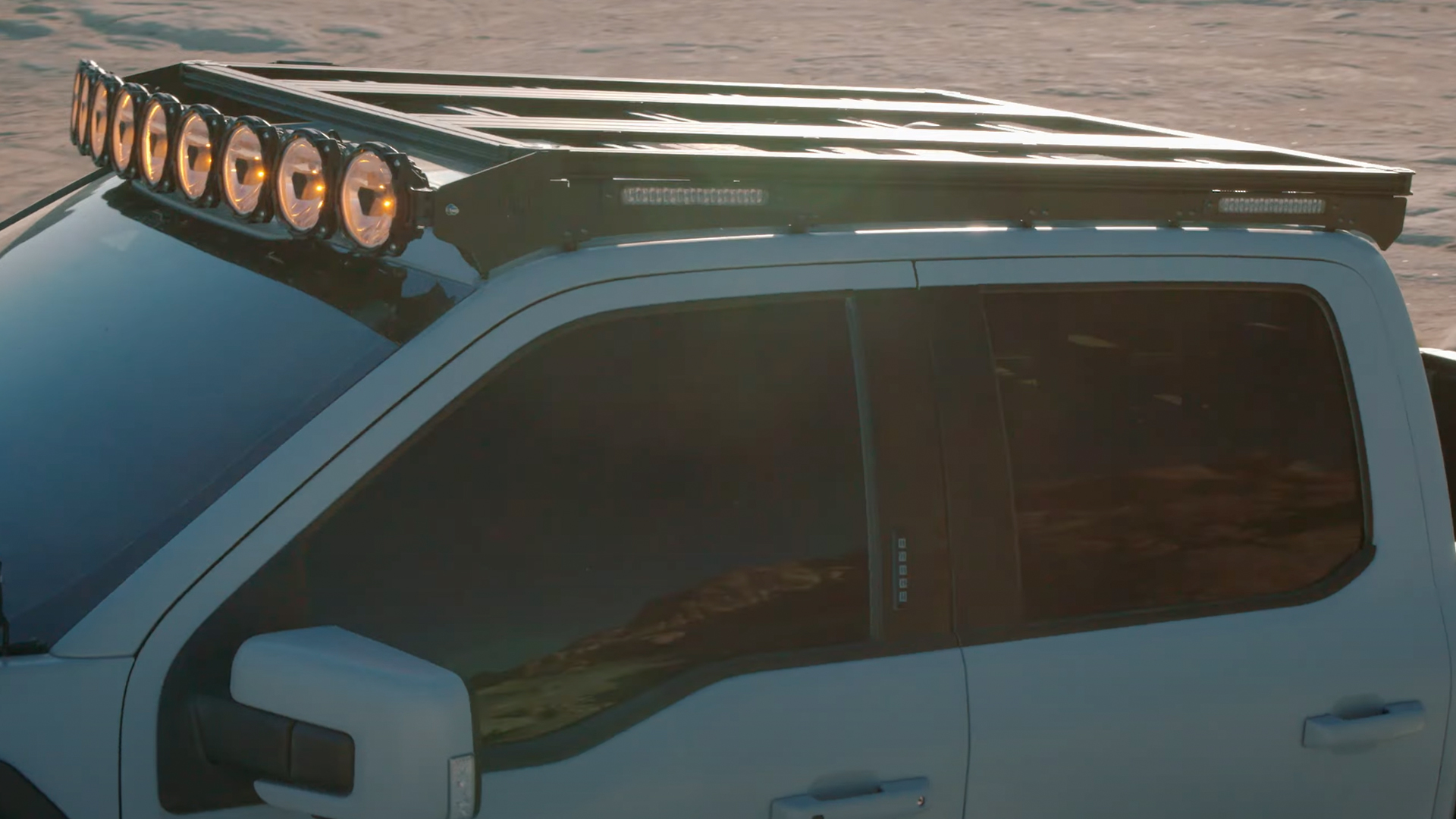 Detail view of KC Hilites Platform One roof rack.