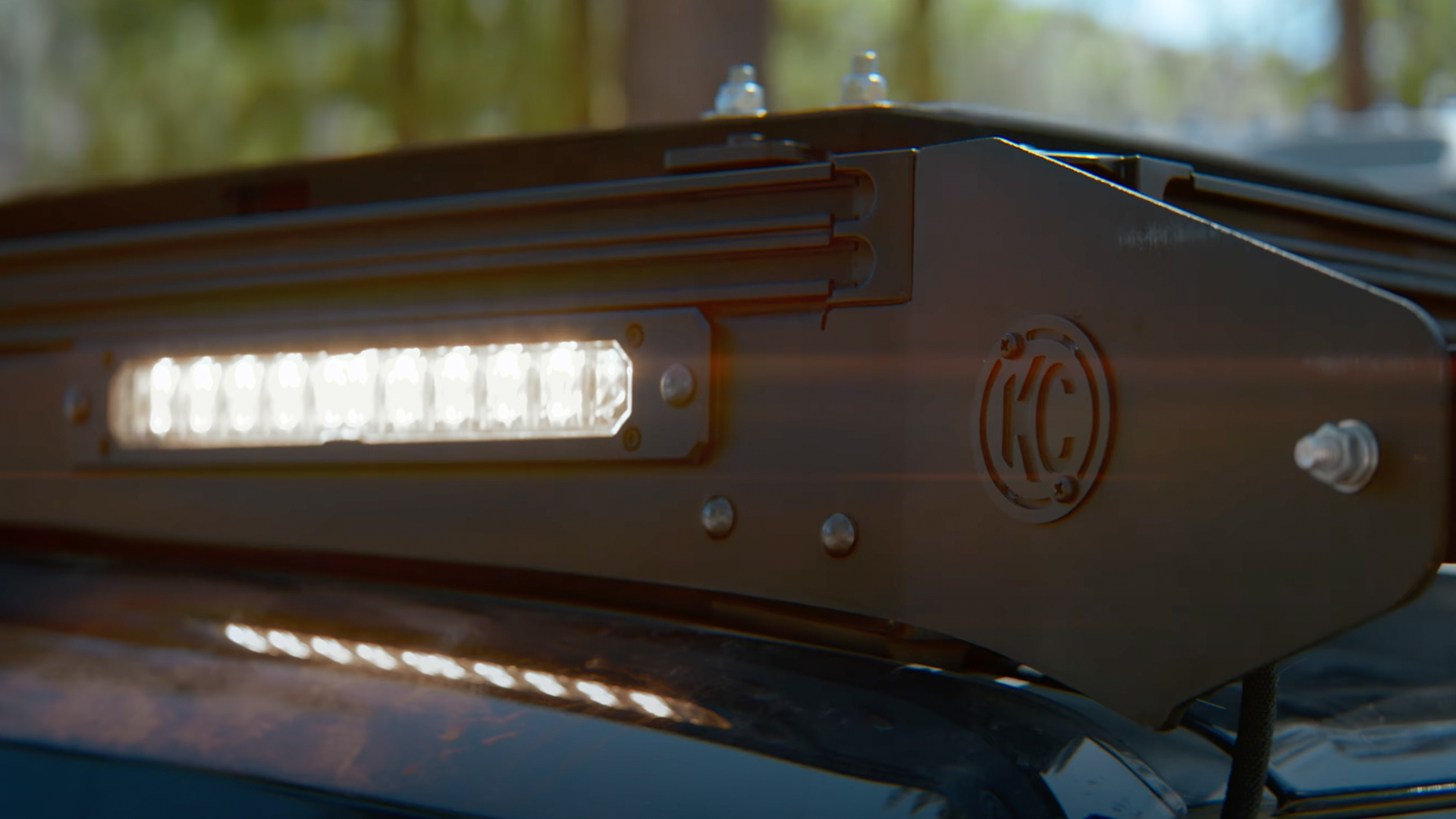 Detail view of KC Hilites Platform One roof rack.