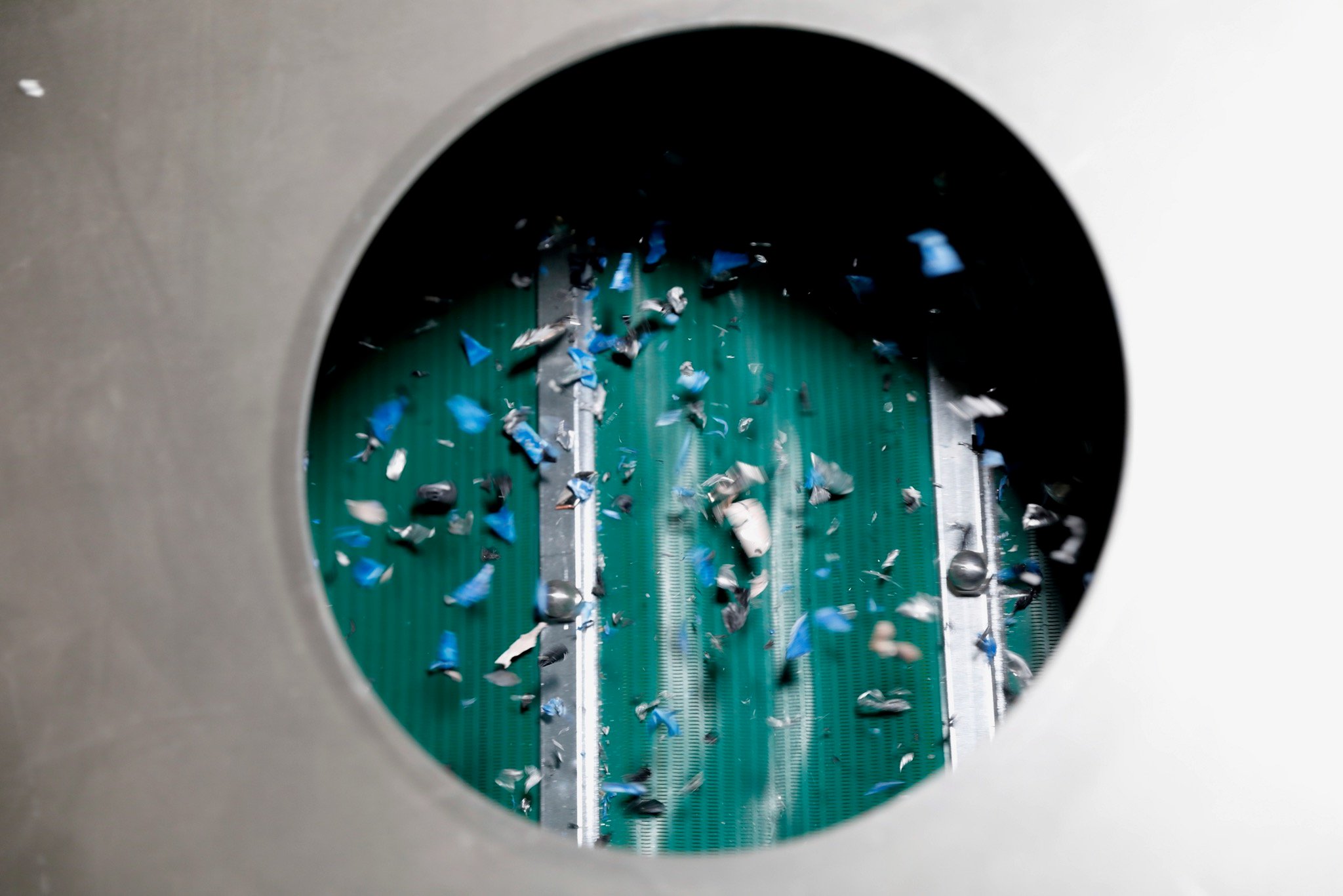 Battery materials being separated in a sieve at Volkswagen pilot plant